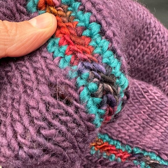 Purple Sweater Cable Knit Wool Large Womens Aztec The Territory Ahead V-Neck - Picture 5 of 8